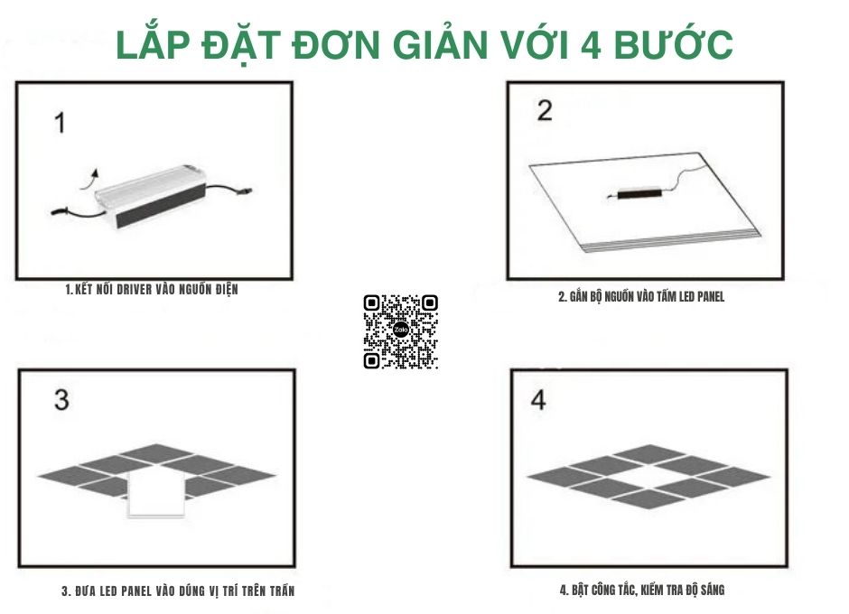 Hướng dẫn lắp đặt đèn LED panel âm trần với 4 bước minh họa đơn giản